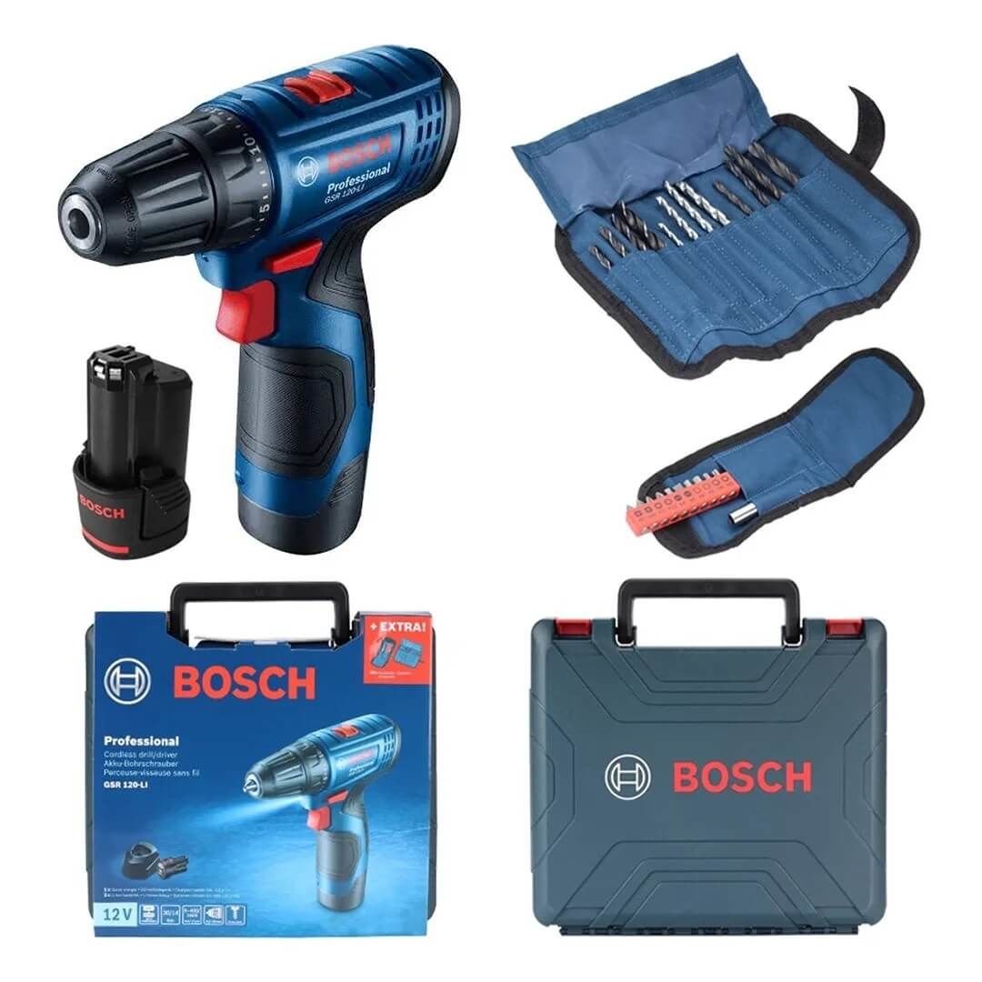 Bosch Professionel GSR 120-LI 2.0AH Akülü Delme Vidalama Makinesi + 23 Parça Set