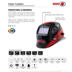 Sacit P950 Turbo Otomatik Kararan Kaynak Maskesi True Color