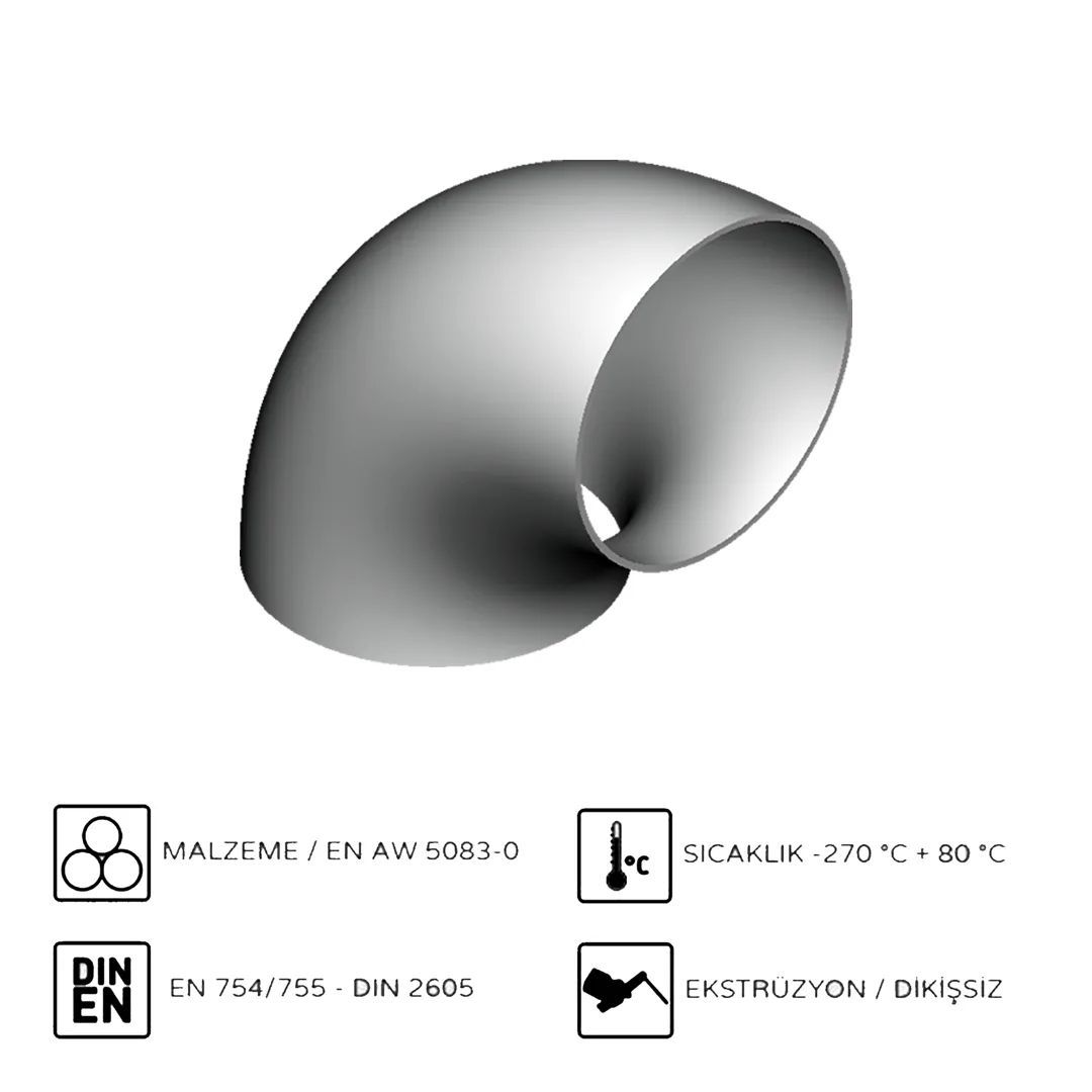 Alüminyum 90° Dirsek R1,5D EN AW 5083 45x5 mm