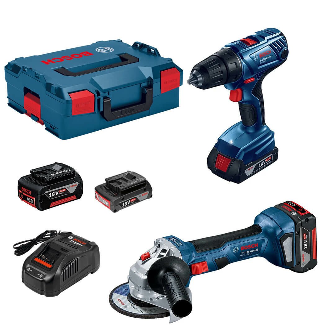 Bosch Professional GWS 180-Lİ + GSR 18-50  1x 2.0AH  1x 5.0 AH Akülü Taşlama ve Delme Vidalama Makine Seti
