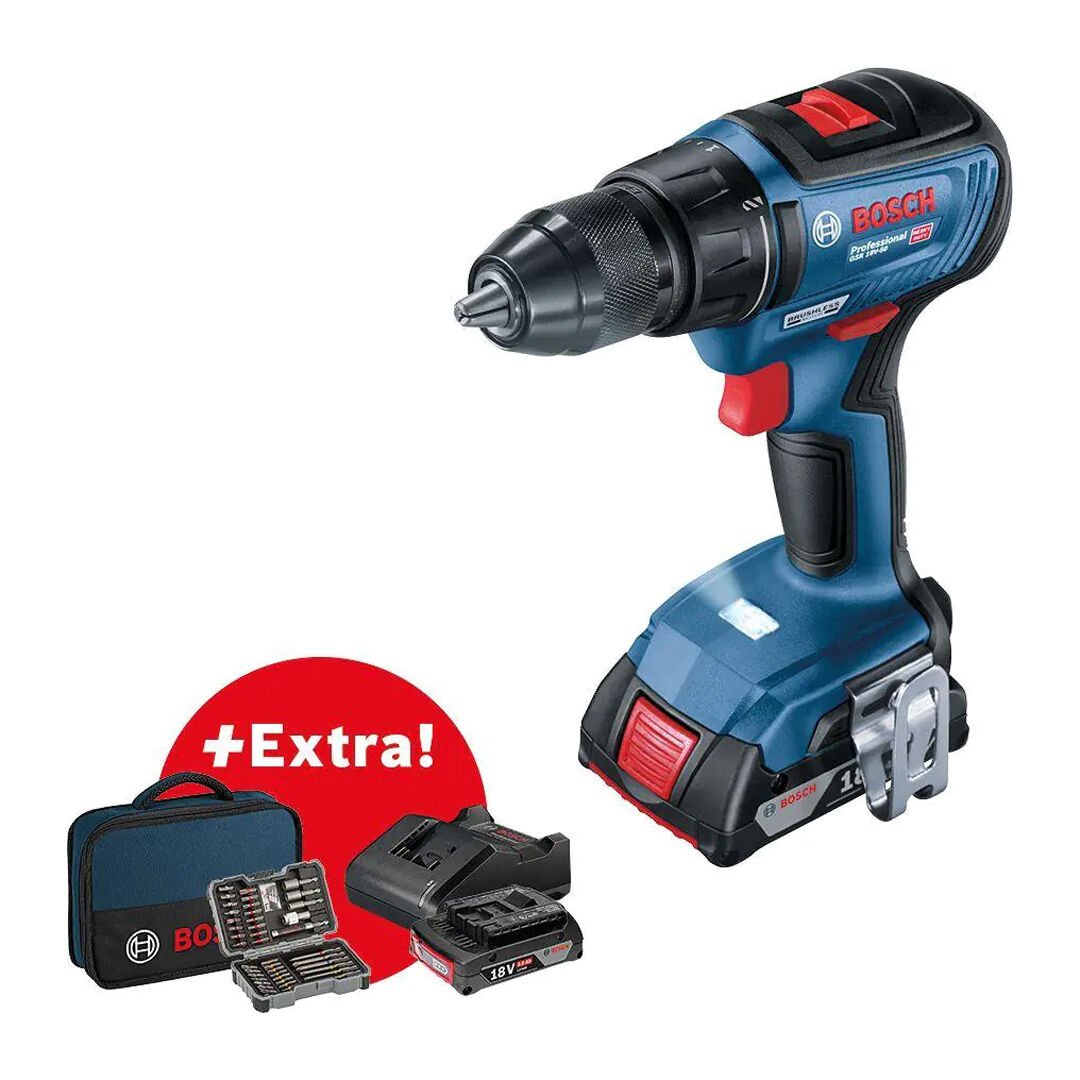 Bosch Professional GSR 18V-50 2.0AH  Delme Vidalama Makinesi + 43 Parça Vidalama Seti